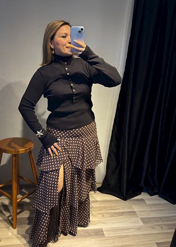 Bohem Tarzda Pilili Uzun Kahverengi Etek - Görsel 5