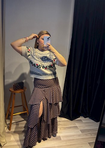 Bohem Tarzda Pilili Uzun Kahverengi Etek - Görsel 3