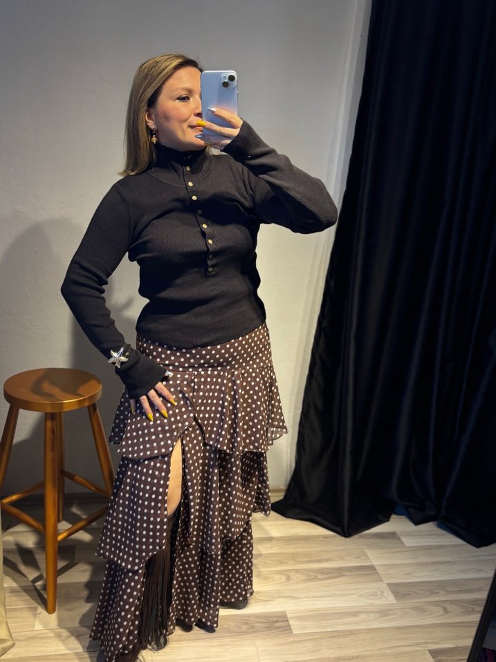 Bohem Tarzda Pilili Uzun Kahverengi Etek - Görsel 5