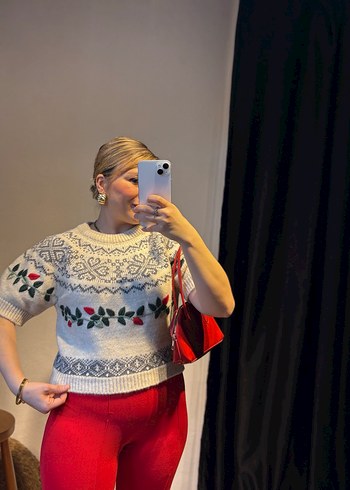 Nakışlı Gri Kadın Triko Kazak - Görsel 2