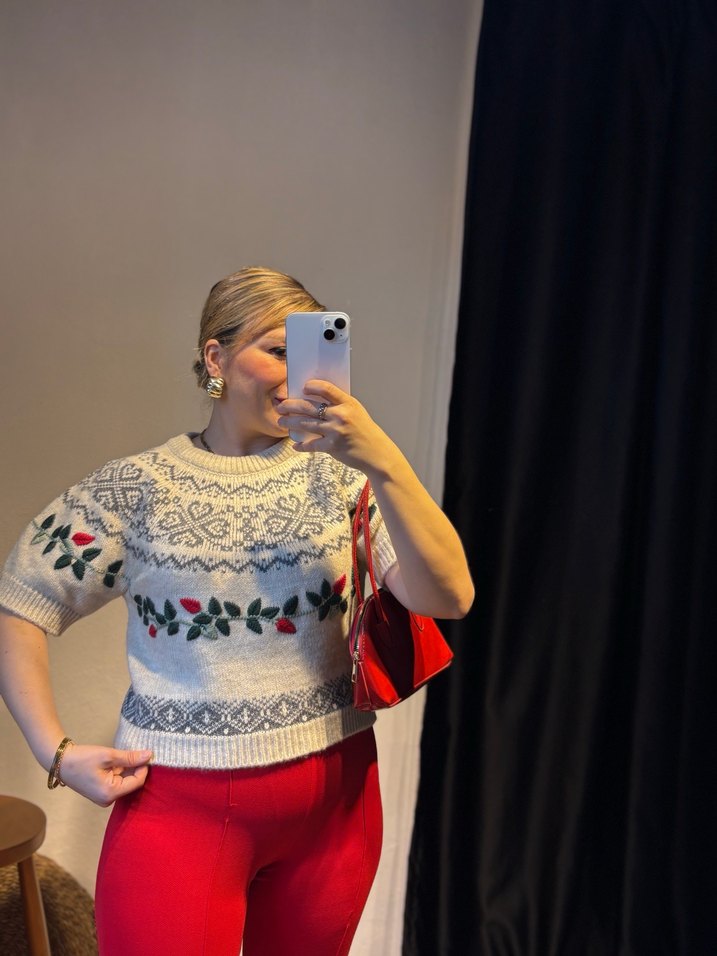 Nakışlı Gri Kadın Triko Kazak - Görsel 2