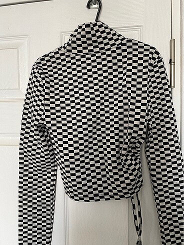 m Beden siyah Renk koton dama desenli crop