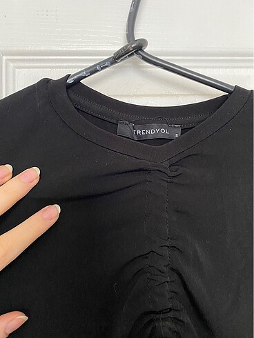 s Beden trendyol siyah büzgülü crop
