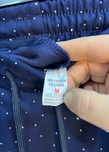 Kadın Lacivert Payetli Bol Kesim Kumaş Pantolon - Görsel 3