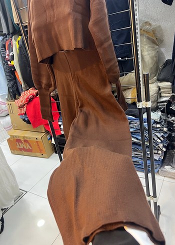 Kahverengi Triko Kadın Tulum - Görsel 4