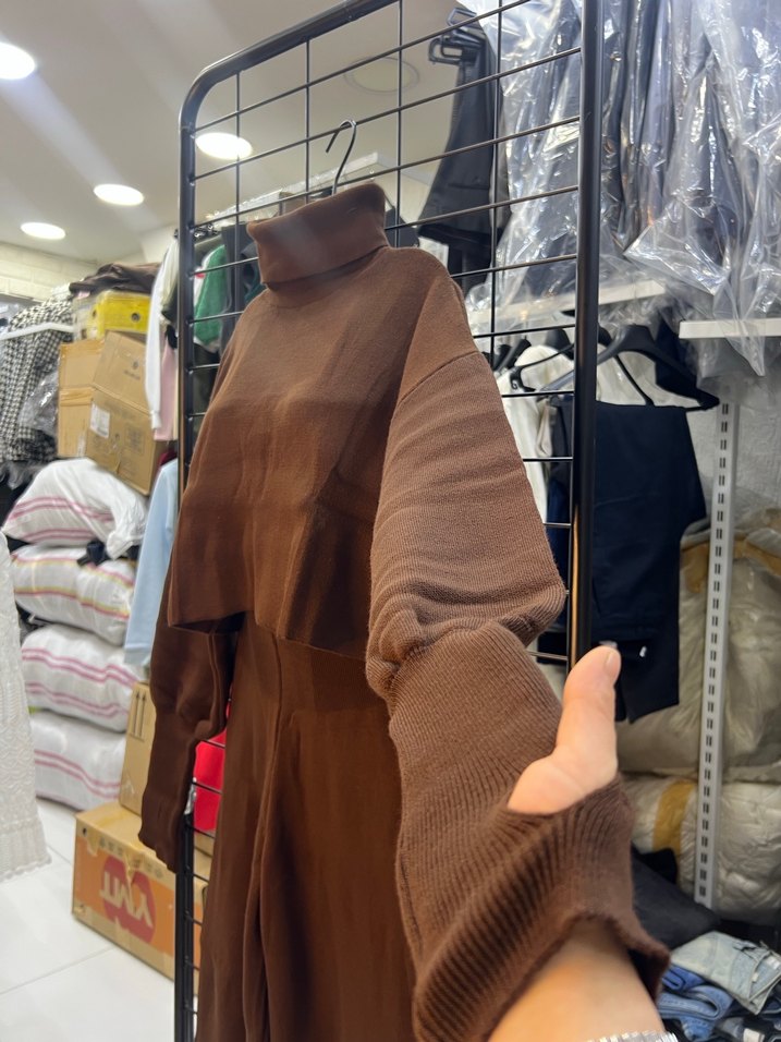 Kahverengi Triko Kadın Tulum - Görsel 2