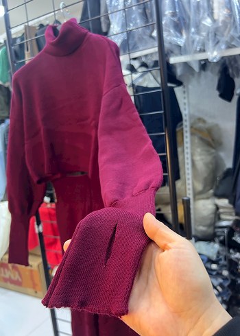 Bordo Uzun Kollu İnce Triko Elbise - Görsel 4