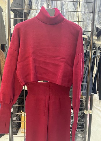 Bordo Uzun Kollu İnce Triko Elbise - Görsel 2