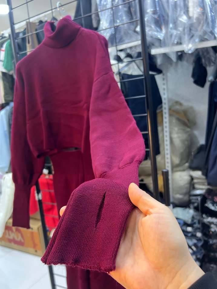 Bordo Uzun Kollu İnce Triko Elbise - Görsel 4