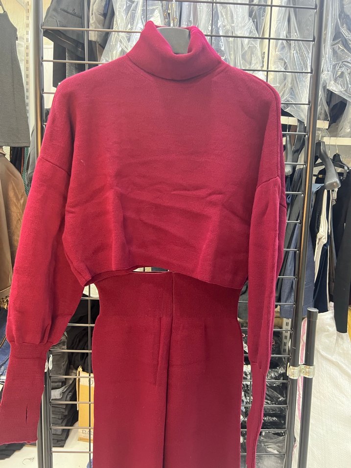 Bordo Uzun Kollu İnce Triko Elbise - Görsel 2