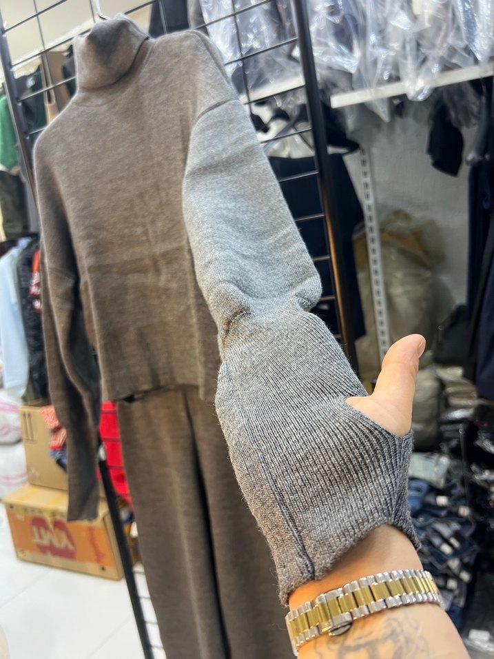 Gri Uzun Boğazlı Triko Kadın Kazak - Görsel 5