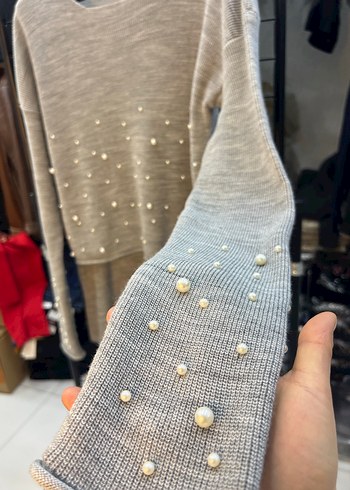 Bej Kadın Kısa Triko Kazak - Görsel 2