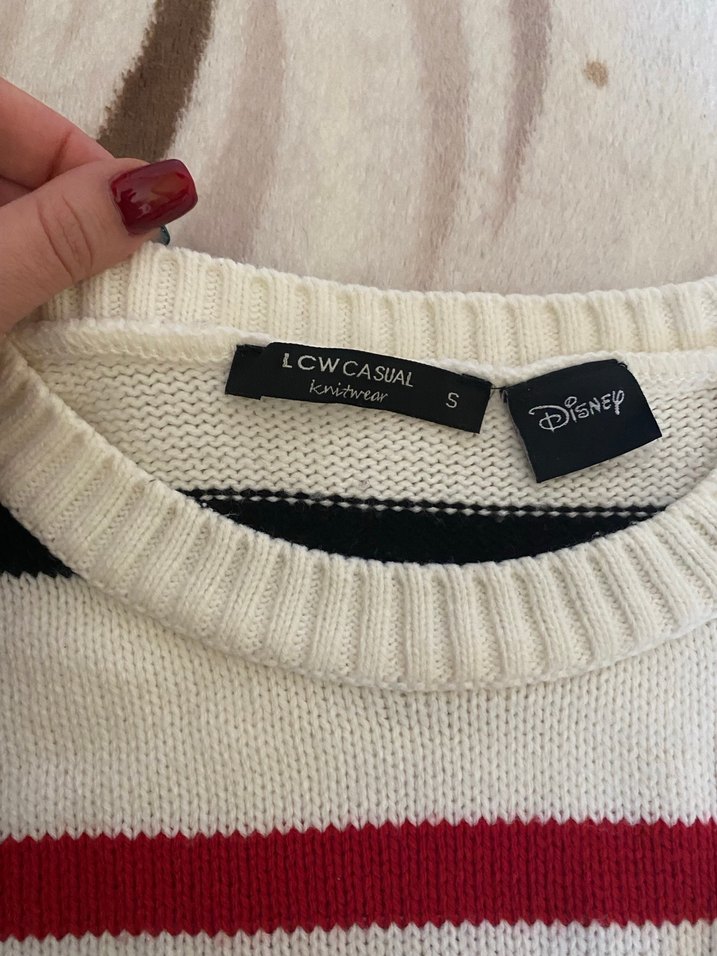 Çizgili Beyaz Örgü Kadın Kazak - Görsel 2