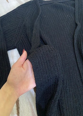 Kadın Siyah V Yaka Midi Triko Hırka - Görsel 4