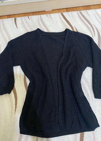 Kadın Siyah V Yaka Midi Triko Hırka - Görsel 3