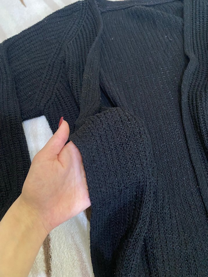 Kadın Siyah V Yaka Midi Triko Hırka - Görsel 4