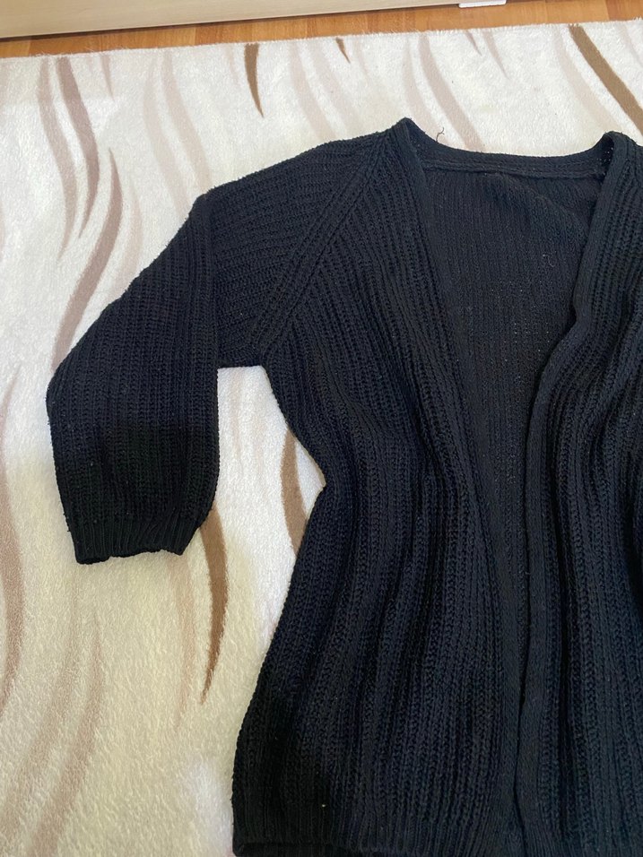 Kadın Siyah V Yaka Midi Triko Hırka - Görsel 2