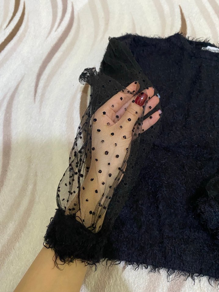 Siyah Uzun Kollu Triko Bluz - Görsel 2