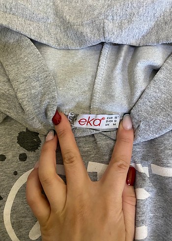 Gri Kapüşonlu Baskılı Kadın Sweatshirt - Görsel 2