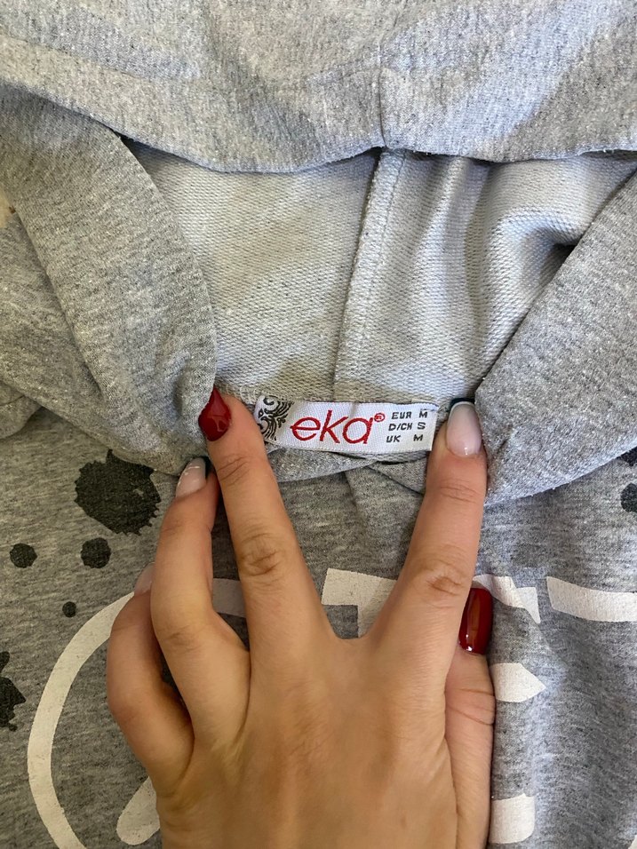 Gri Kapüşonlu Baskılı Kadın Sweatshirt - Görsel 2