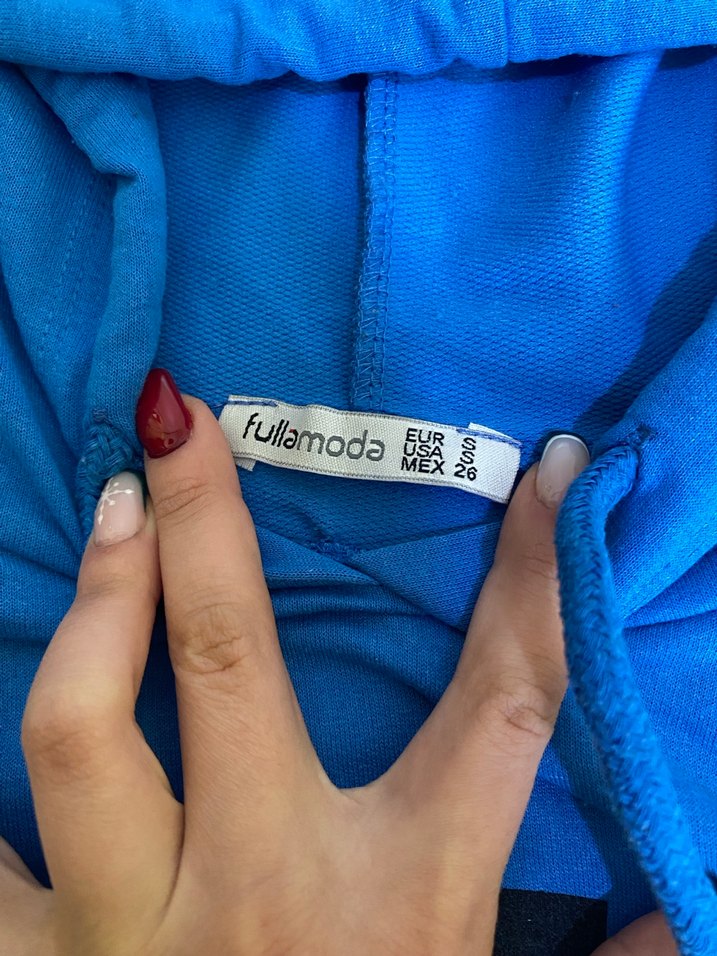 Mavi Kapüşonlu Kadın Sweatshirt - Berlin 1990 - Görsel 3