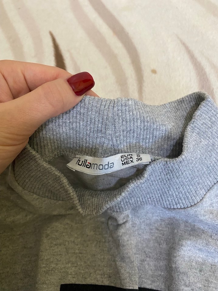 Gri Kadın Oversize Yüksek Yakalı Sweatshirt - Görsel 2