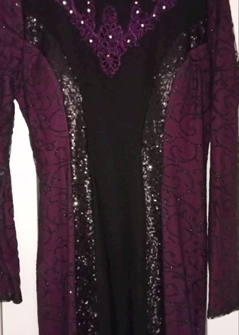 Mor Yılan Desenli Uzun Kollu Gotik Abiye Elbise - Görsel 5