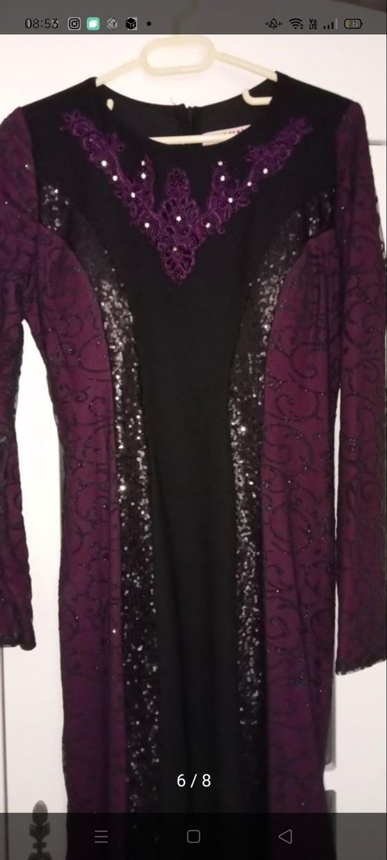 Mor Yılan Desenli Uzun Kollu Gotik Abiye Elbise - Görsel 5