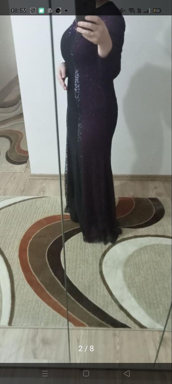 Mor Yılan Desenli Uzun Kollu Gotik Abiye Elbise - Görsel 2