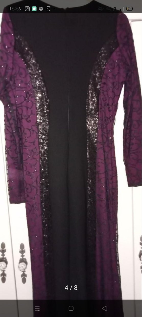 Mor Yılan Desenli Uzun Kollu Gotik Abiye Elbise - Görsel 4