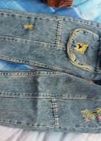 Nakışlı Renkli Mavi Kız Denim Pantolon - Görsel 3
