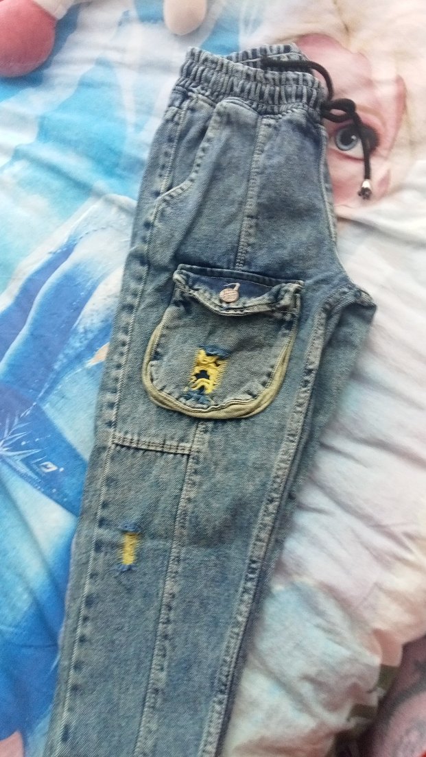 Nakışlı Renkli Mavi Kız Denim Pantolon - Görsel 2