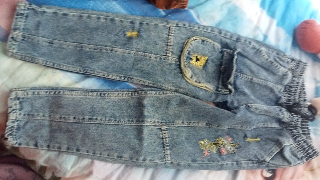 Nakışlı Renkli Mavi Kız Denim Pantolon - Görsel 3