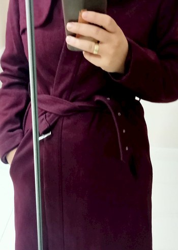 Bordo Kuşaklı Kaban - Görsel 4