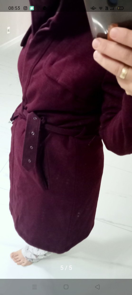 Bordo Kuşaklı Kaban - Görsel 3