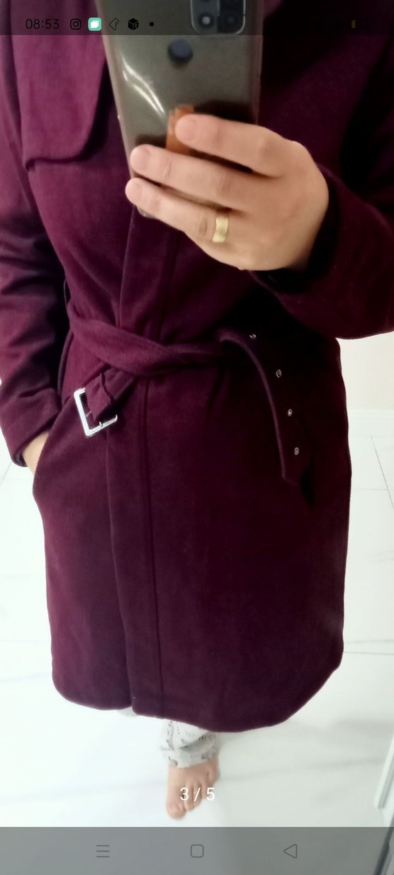 Bordo Kuşaklı Kaban - Görsel 2