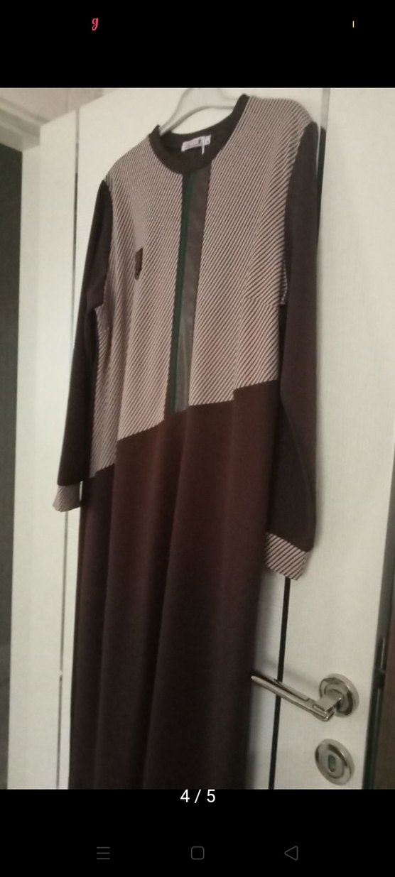 Kadın Kahverengi Uzun Kollu Uzun Elbise - Görsel 4