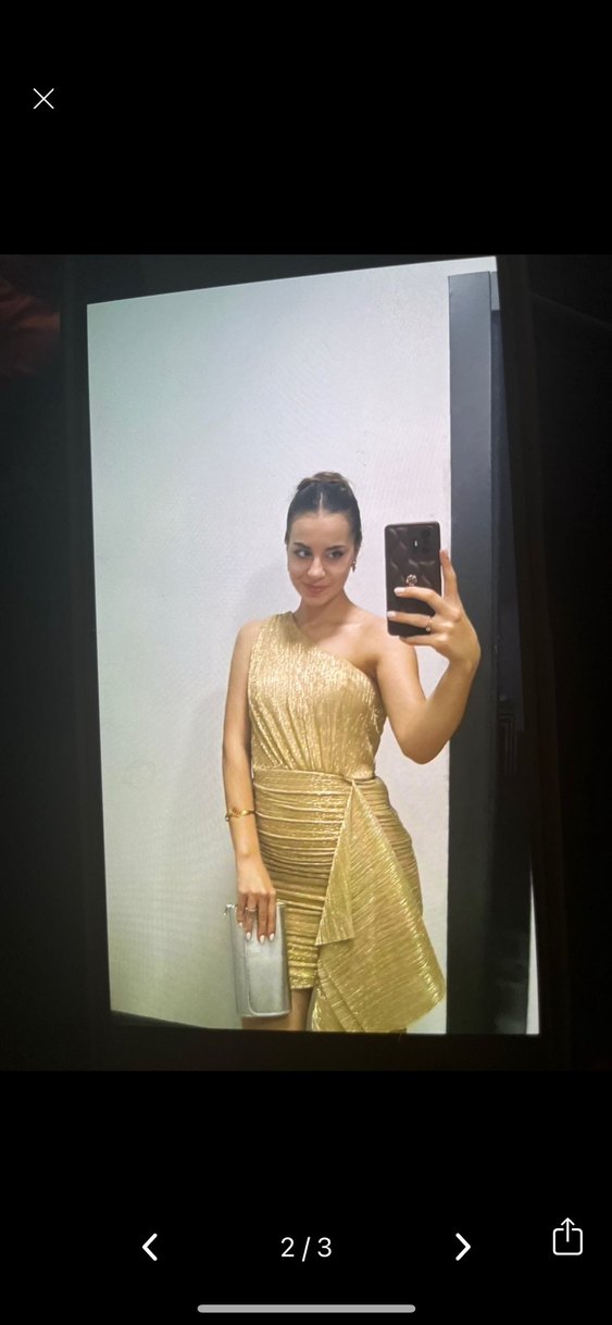 Altın Renk Drapeli Mini Elbise - Görsel 2