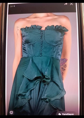 Turkuaz Straplez Uzun Abiye Elbise - Görsel 2