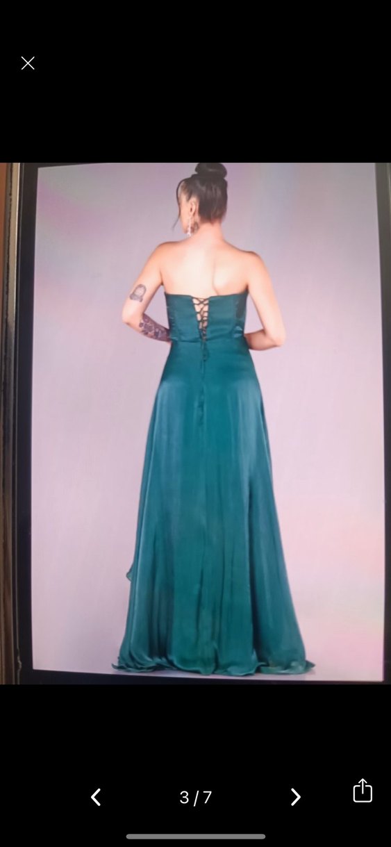 Turkuaz Straplez Uzun Abiye Elbise - Görsel 3