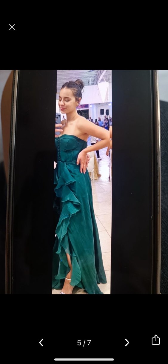 Turkuaz Straplez Uzun Abiye Elbise - Görsel 5