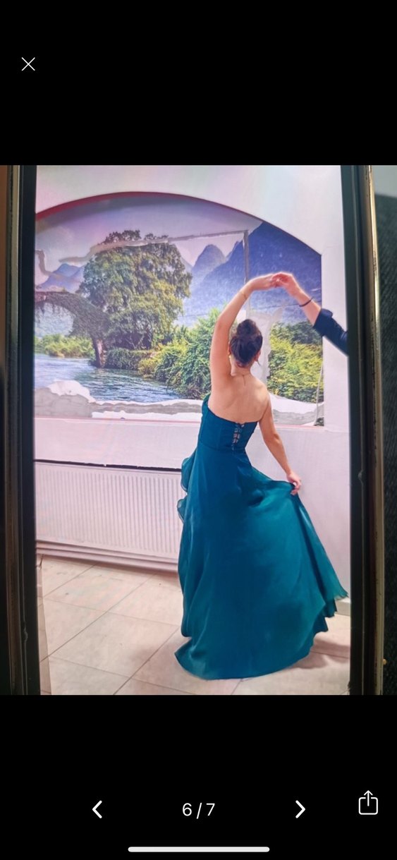 Turkuaz Straplez Uzun Abiye Elbise - Görsel 4