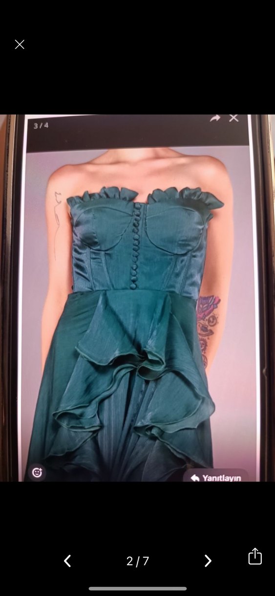 Turkuaz Straplez Uzun Abiye Elbise - Görsel 2