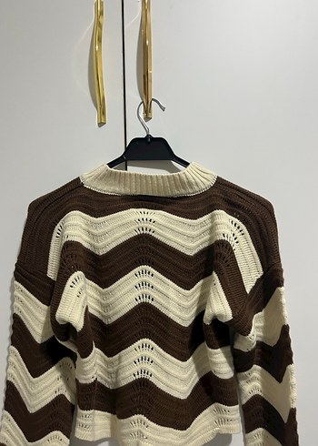 Kahverengi Zebra Desenli Örgü Kadın Kazak - Görsel 2