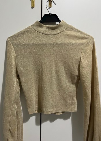 Bej Parlak Fitilli Triko Balıkçı Yaka balon kol bluz - Görsel 2