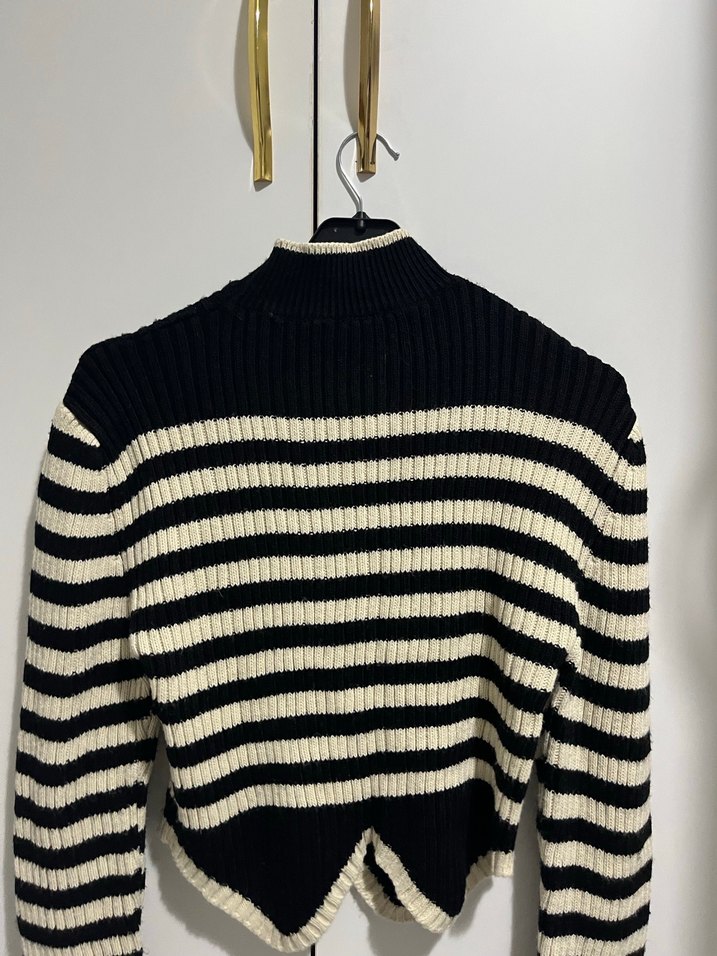 Yüksek Yakalı Çizgili Kadın Triko Kazak - Görsel 2