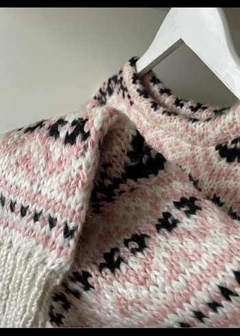 Bohem Tarz Pembe Etnik Desenli Triko Kazak - Görsel 2