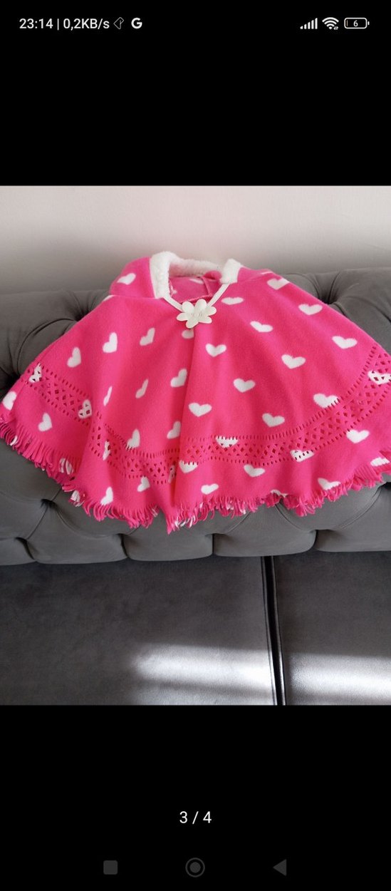 Kız Çocuk Pembe Kapüşonlu Ponço - Görsel 2