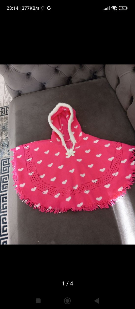 Kız Çocuk Pembe Kapüşonlu Ponço - Görsel 4