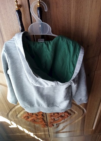 12-18 Ay Beden Kapüşonlu Fermuarlı Erkek Çocuk Gri Sweatshirt